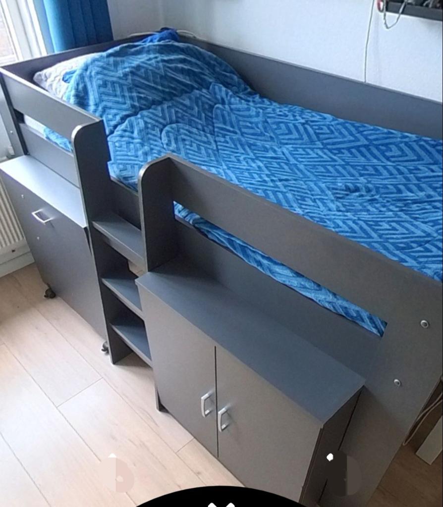 Mooie Funky halfhoogslaper antraciet, 85 tot 100 cm, Lattenbodem, Ophalen of Verzenden, Zo goed als nieuw