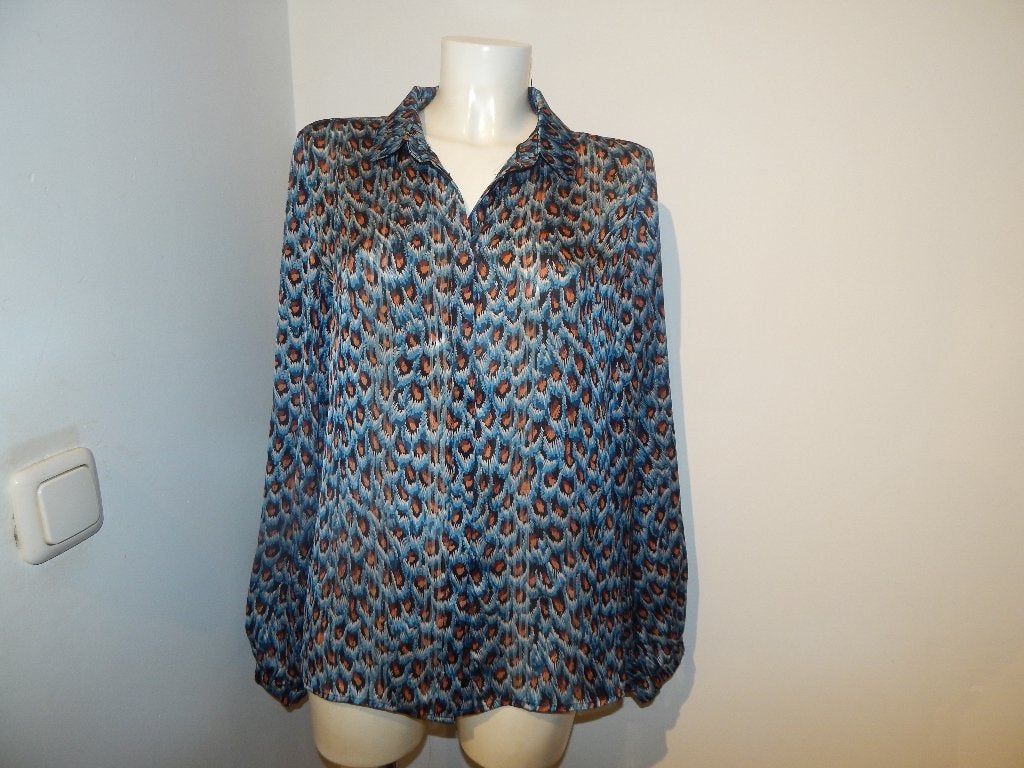 Fabienne Chapot mooie blouse bonte print koele kleuren 40, Maat 38/40 (M), Zo goed als nieuw, Fabienne Chapot, Meerkleurig