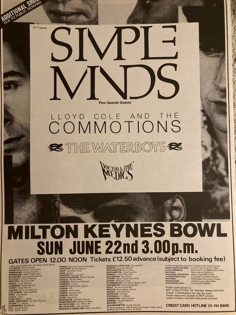 Paginagrote A3 advertentie SIMPLE MINDS Milton Keynes tour, Ophalen of Verzenden, Zo goed als nieuw, A1 t/m A3