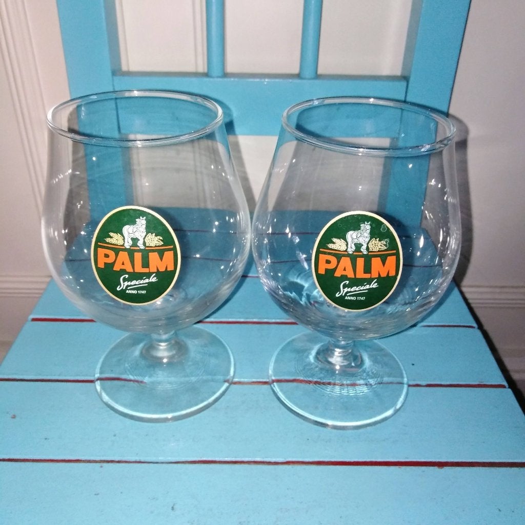 Palm bierglazen speciale 1747 set van 2, Verzamelen, Ophalen, Gebruikt, Glas of Glazen, Palm
