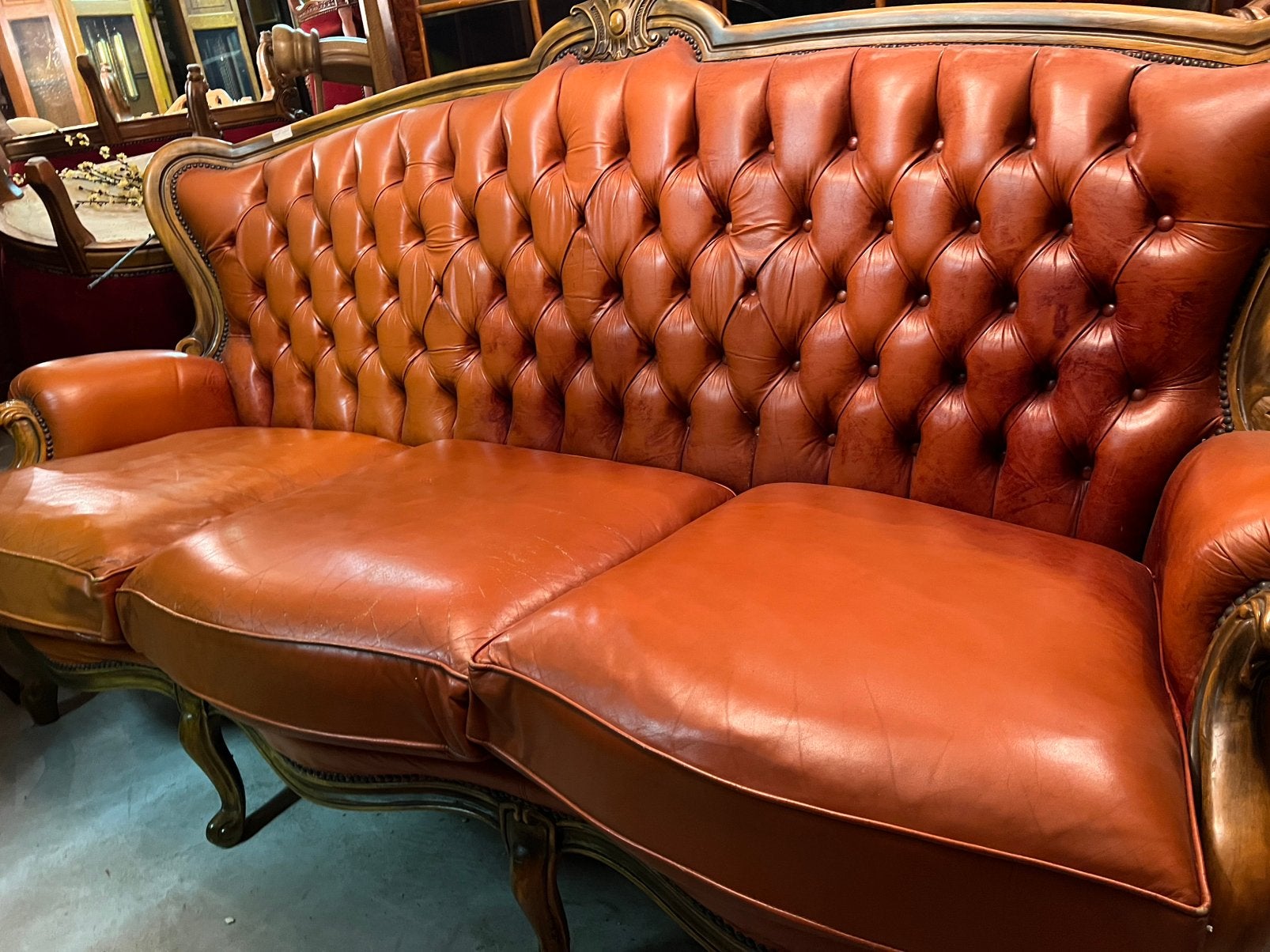 Chesterfield Barok Lederen Bank - Klassiek en Stijlvol, Antiek en Kunst, Ophalen