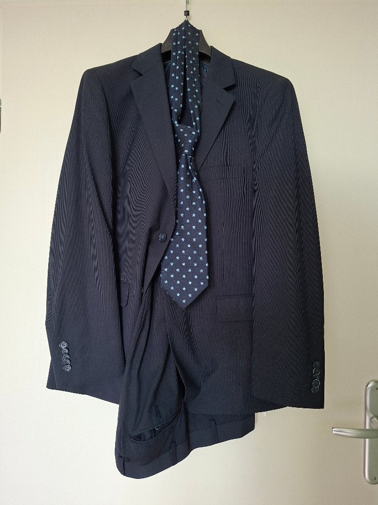 Mannenpak 52 marine blauw | pantalon 52 , colbert 52, Ophalen of Verzenden, Zo goed als nieuw, Maat 52/54 (L), Blauw
