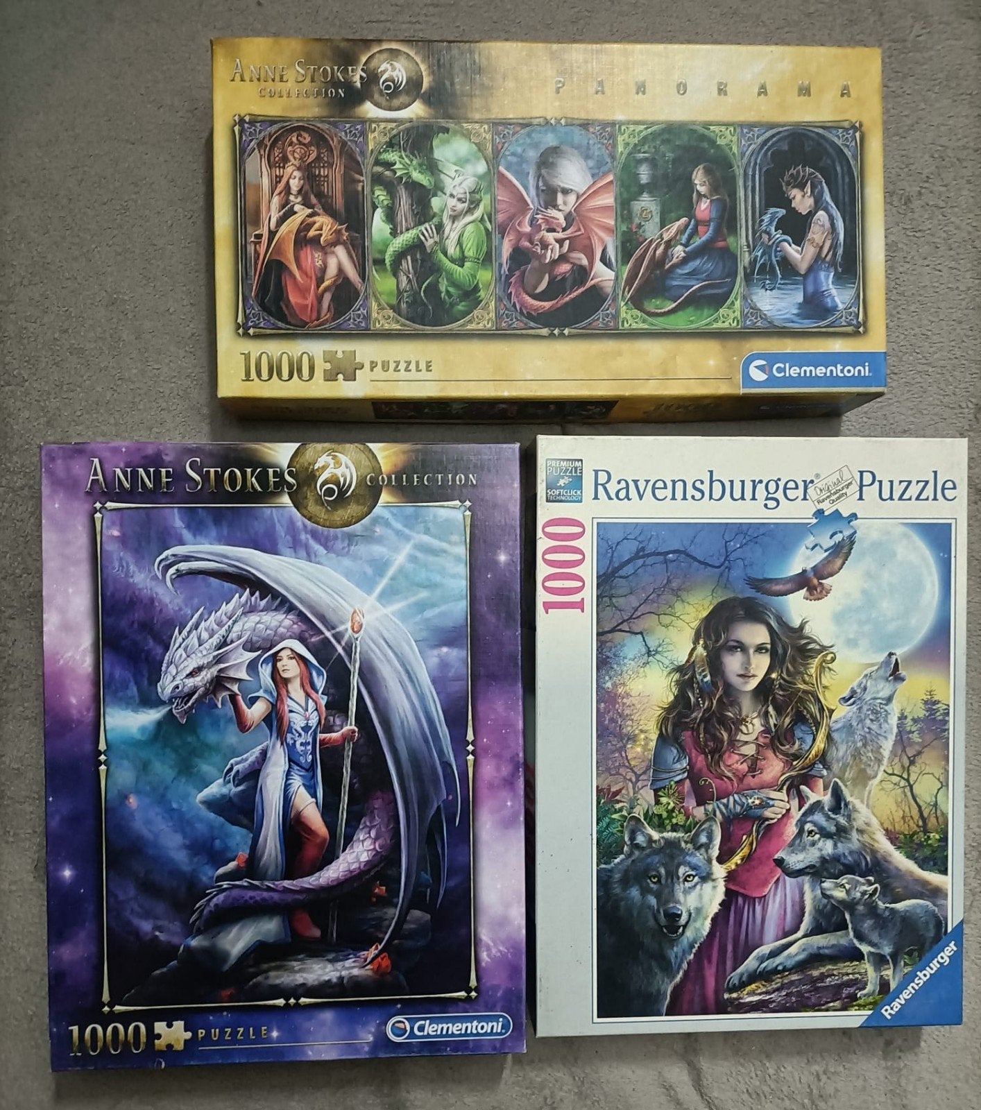 3 Anne Stokes 1000-delige puzzels: Clementoni & Ravensburger, Ophalen of Verzenden, 500 t/m 1500 stukjes, Zo goed als nieuw, Legpuzzel