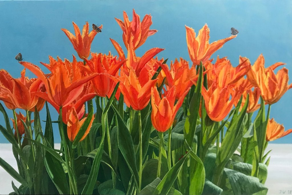 schilderij, Bloemen, Acrylverf, Doek, Realistisch