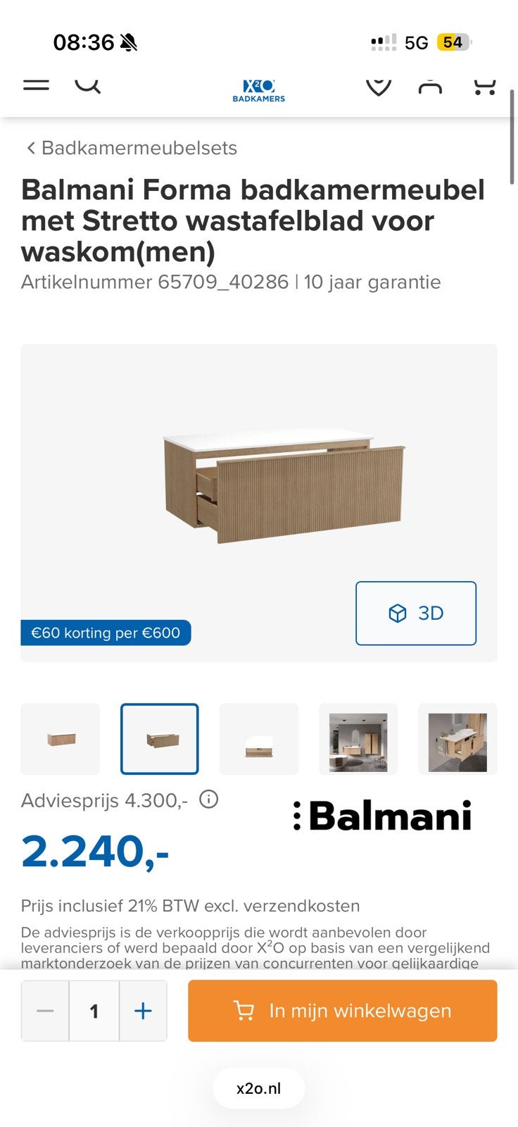 Balmani Forma natural oak badmeubel nieuw, Ophalen, 100 tot 150 cm, Nieuw, Minder dan 100 cm
