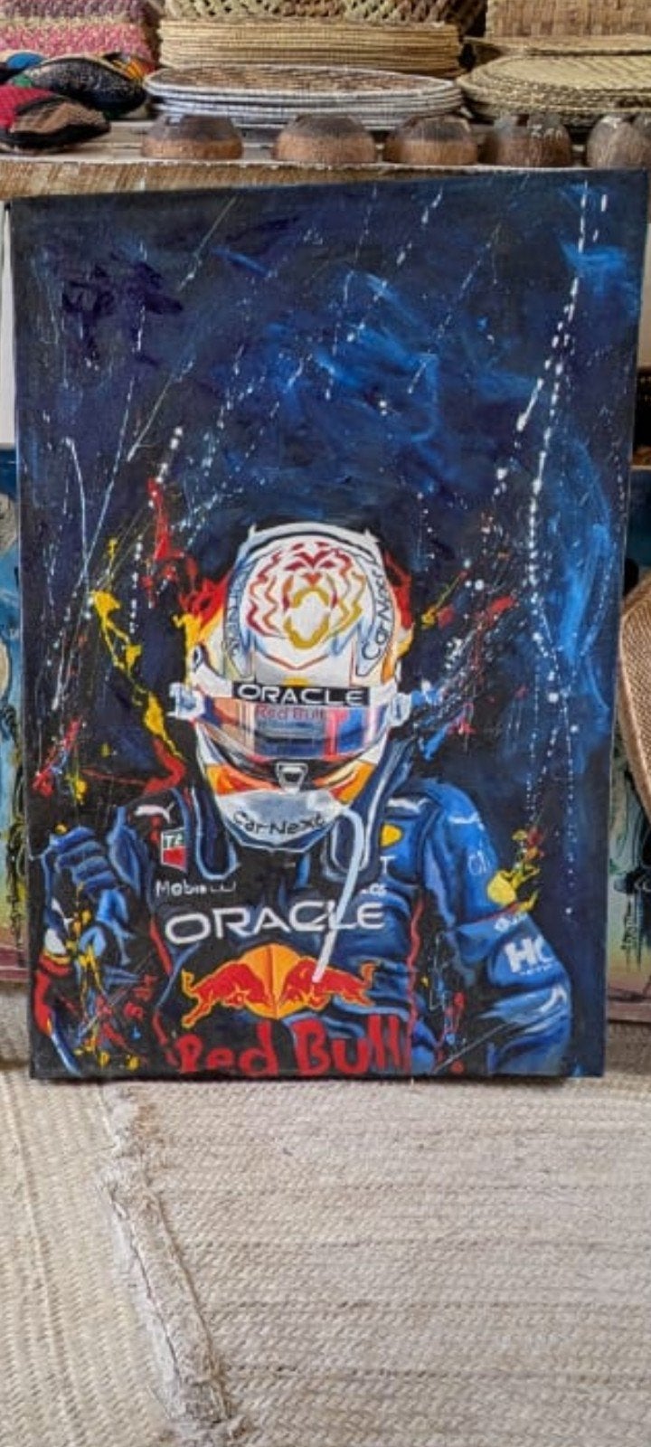 Handgeschilderd Max Verstappen F1 Schilderij 80x60cm, Ophalen of Verzenden