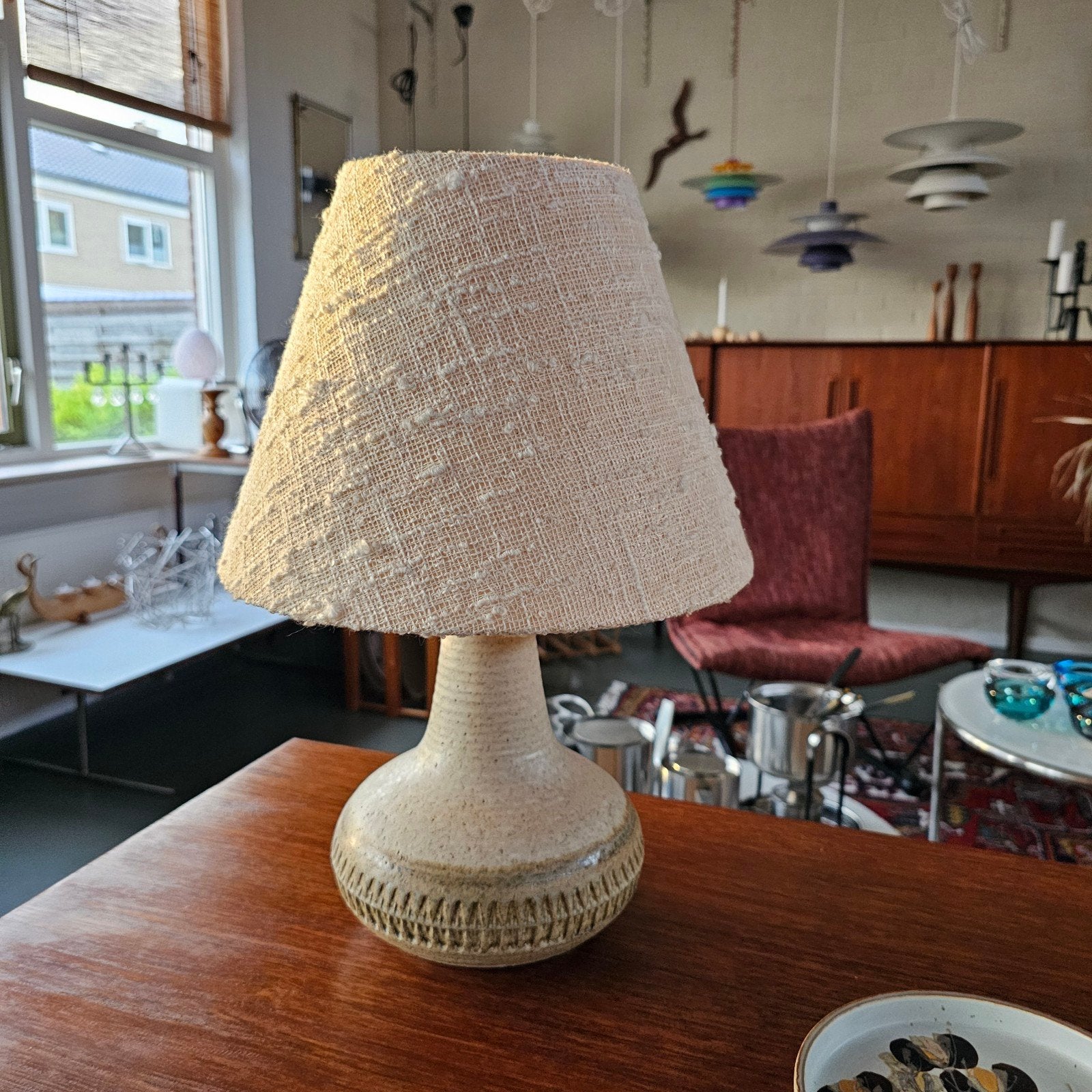 Vintage Deens design Tafellamp - Stentøj Bornholm, Søholm, Beige, Scandinavisch, Overige merken, Met schakelaar