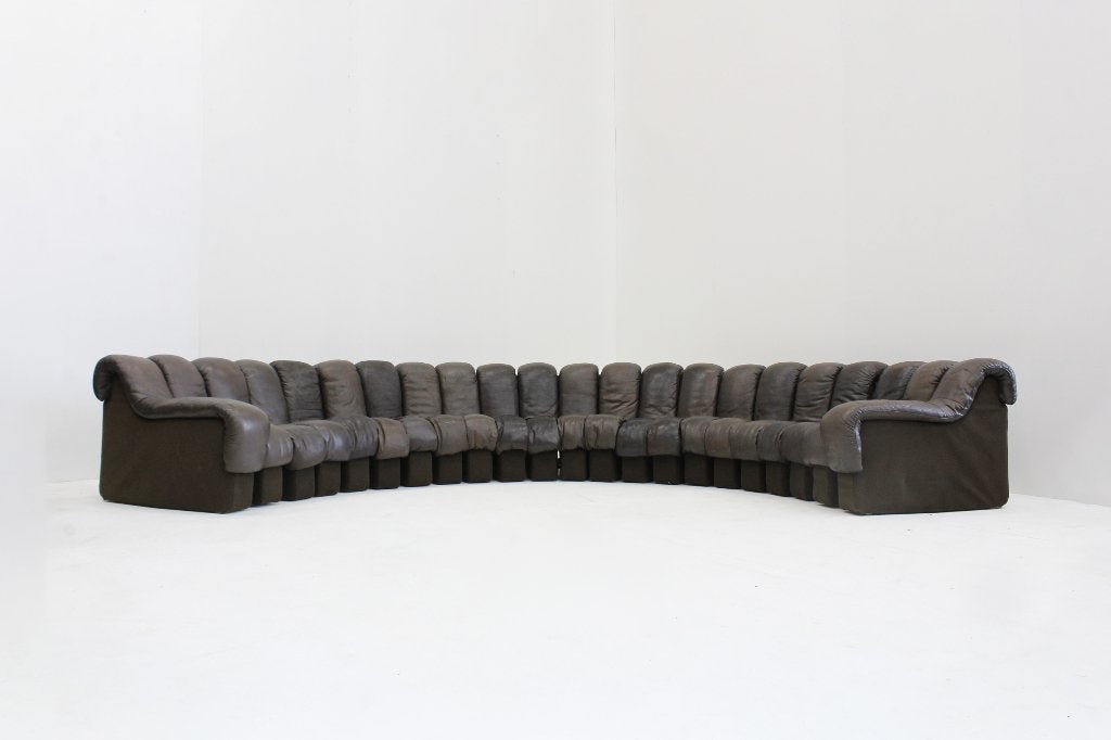 Vintage DS-600 Non stop Snake sofa by De Sede in bruin leer, Ophalen, Gebruikt, Design, Hoekbank