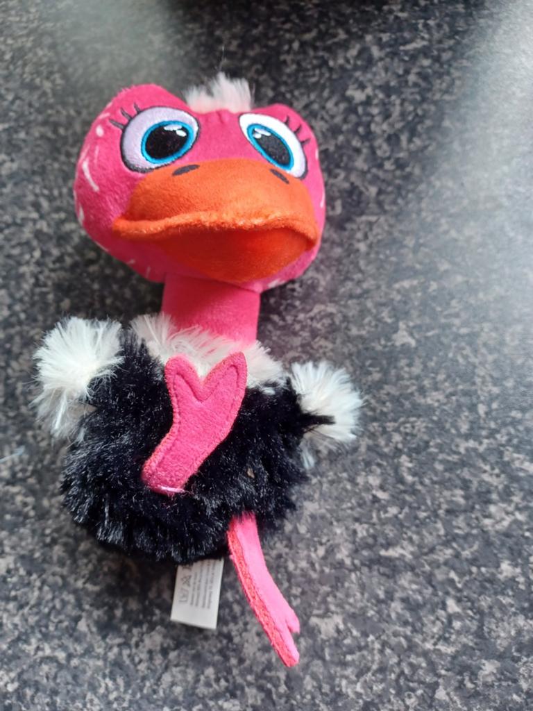 Roze struisvogel knuffel met zwarte pluimen, Overige merken, Overige karakters, Overige typen, Ophalen of Verzenden