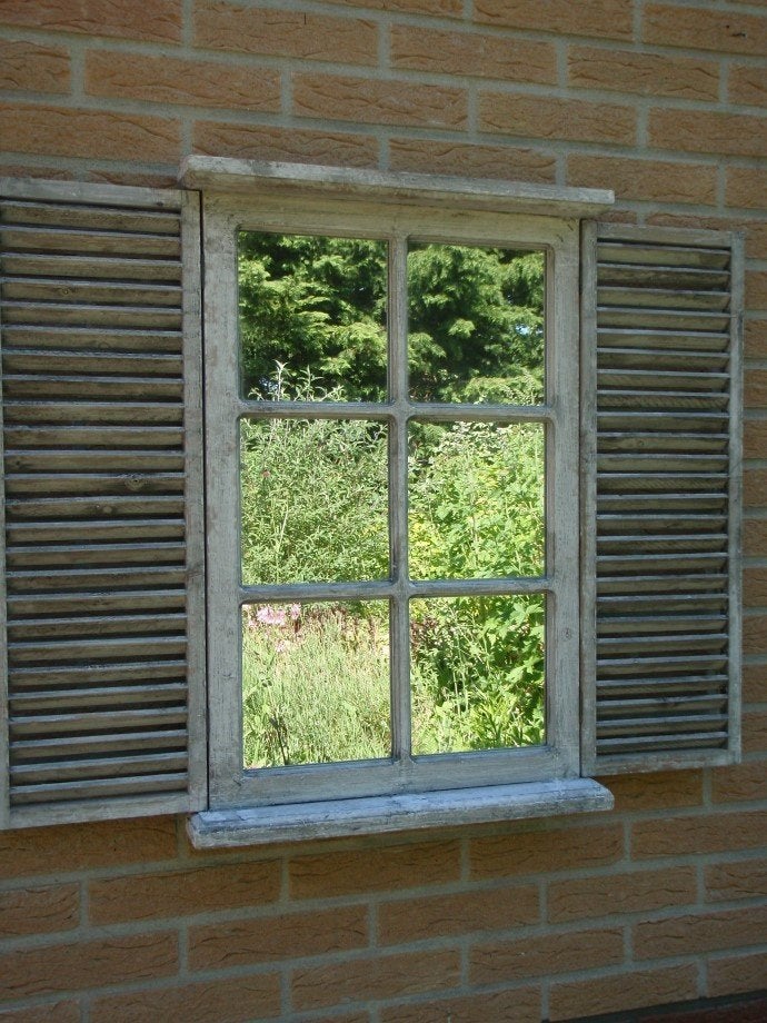 Houten tuinspiegel met Louvre deuren naturel / whitewash, Tuin en Terras, Ophalen of Verzenden, Nieuw