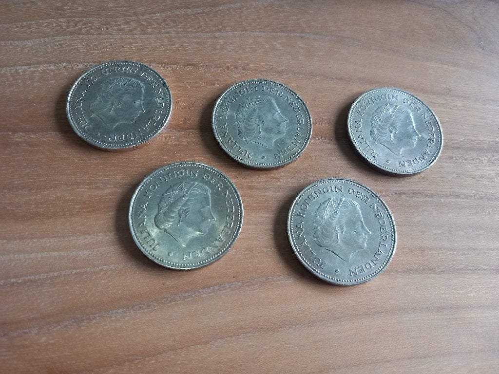 Vijf  Zilveren Tientjes 1973– Juliana- 25 gram (72% zilver), Postzegels en Munten, Munten | Nederland, Koningin Juliana, Setje