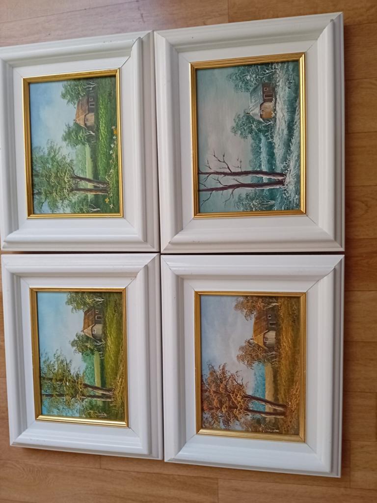 Set van 4 Schilderijen: Boerderij door de Seizoenen, Antiek en Kunst, Ophalen