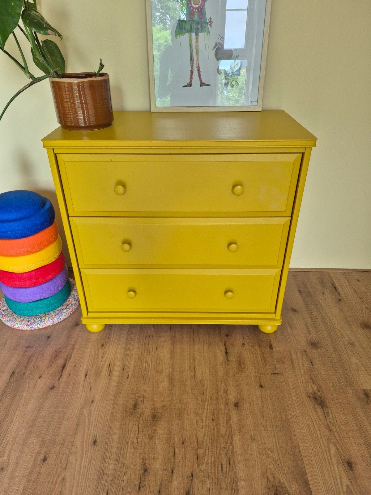 Gele ladekast met 3 laden, Ophalen, Modern, Vrolijk, 50 tot 100 cm, Zo goed als nieuw