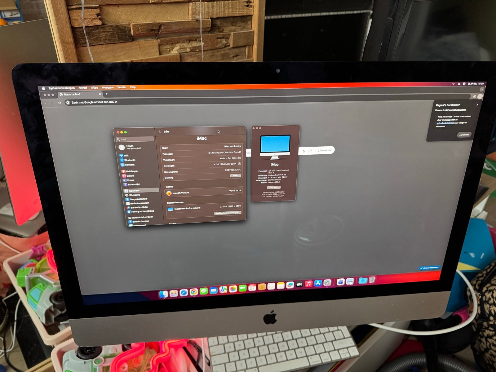 iMac 27-inch (2017) - 3.4 GHz i5, 8GB RAM, Radeon Pro 570, Computers en Software, Ophalen, Gebruikt, 8 GB, IMac