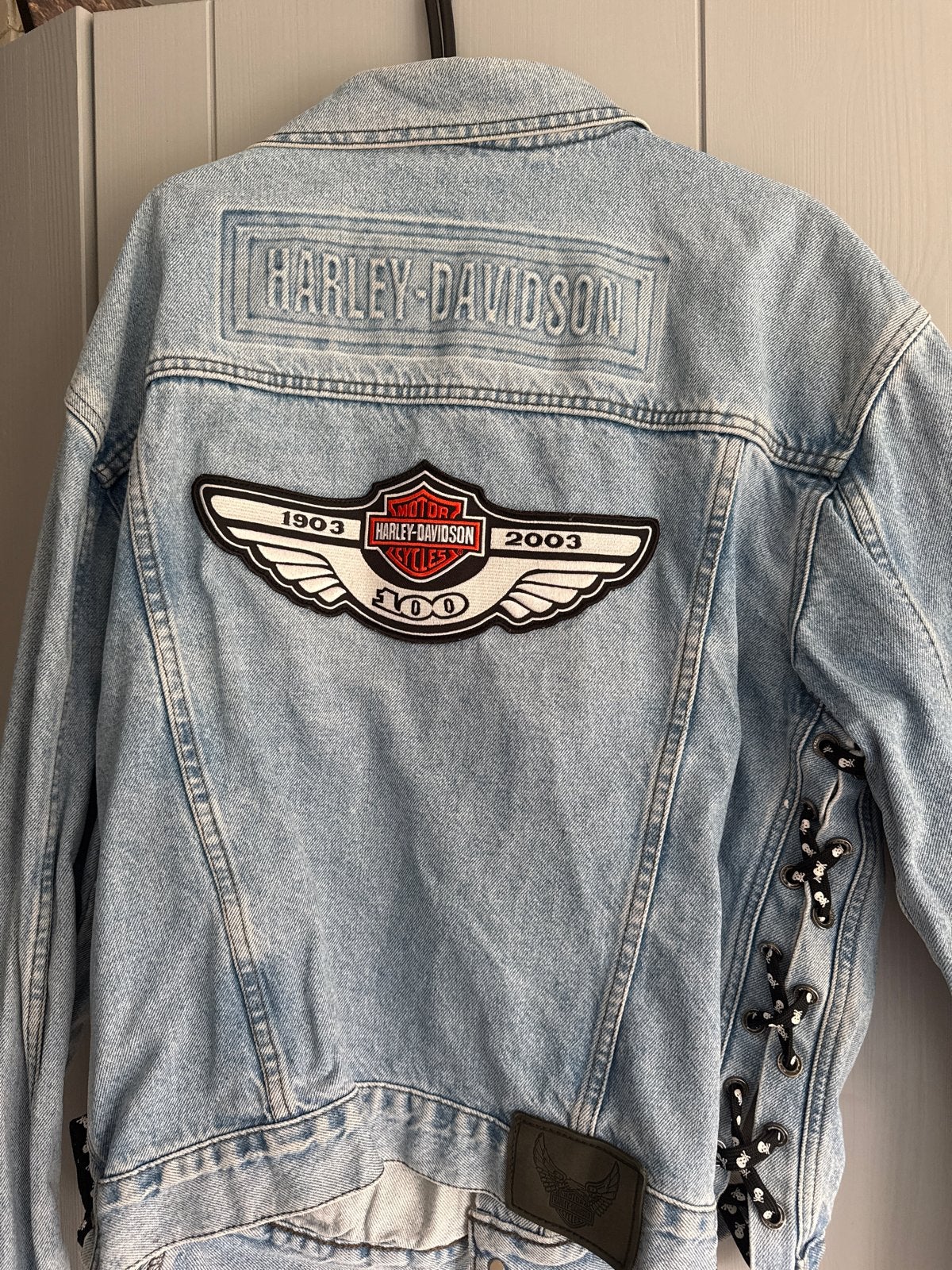 Harley Davidson Spijkerjack Maat L - Uniek Design, Kleding | Heren, Ophalen of Verzenden, Gedragen, Maat 52/54 (L), Blauw