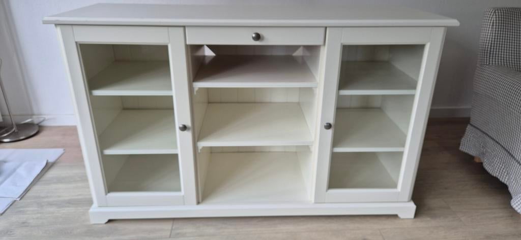 IKEA LIATORP Dressoir/TV-meubel - Wit, Ophalen, Gebruikt, 100 tot 150 cm, Glas