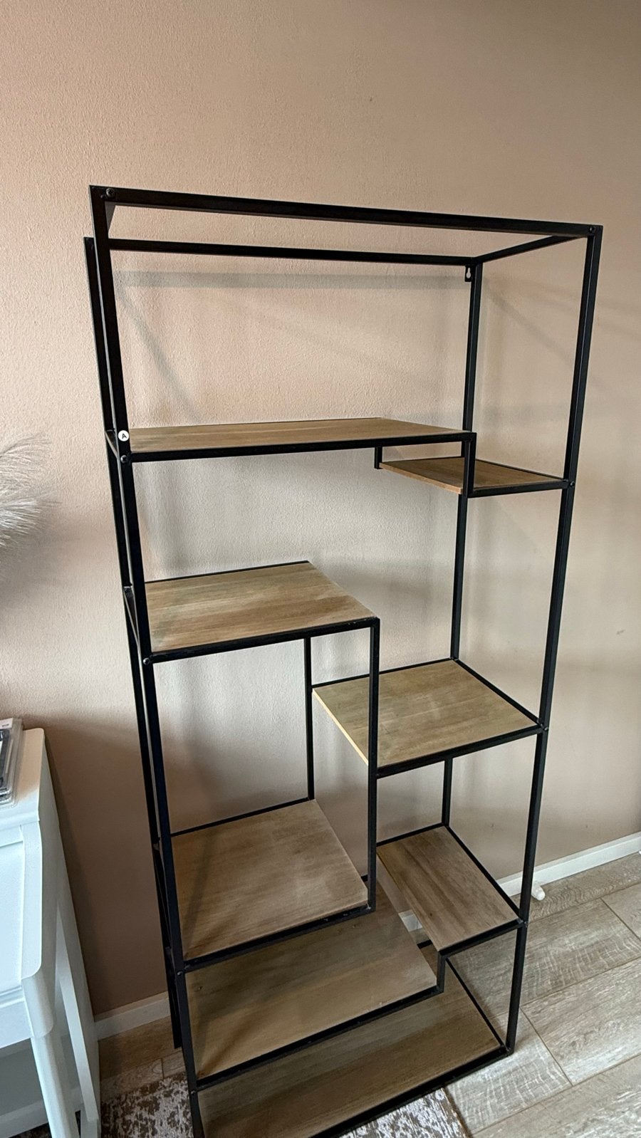 Open kaat met Zwart Metalen Frame en Houten Planken, Huis en Inrichting, Ophalen, Met plank(en), Gebruikt, 50 tot 100 cm