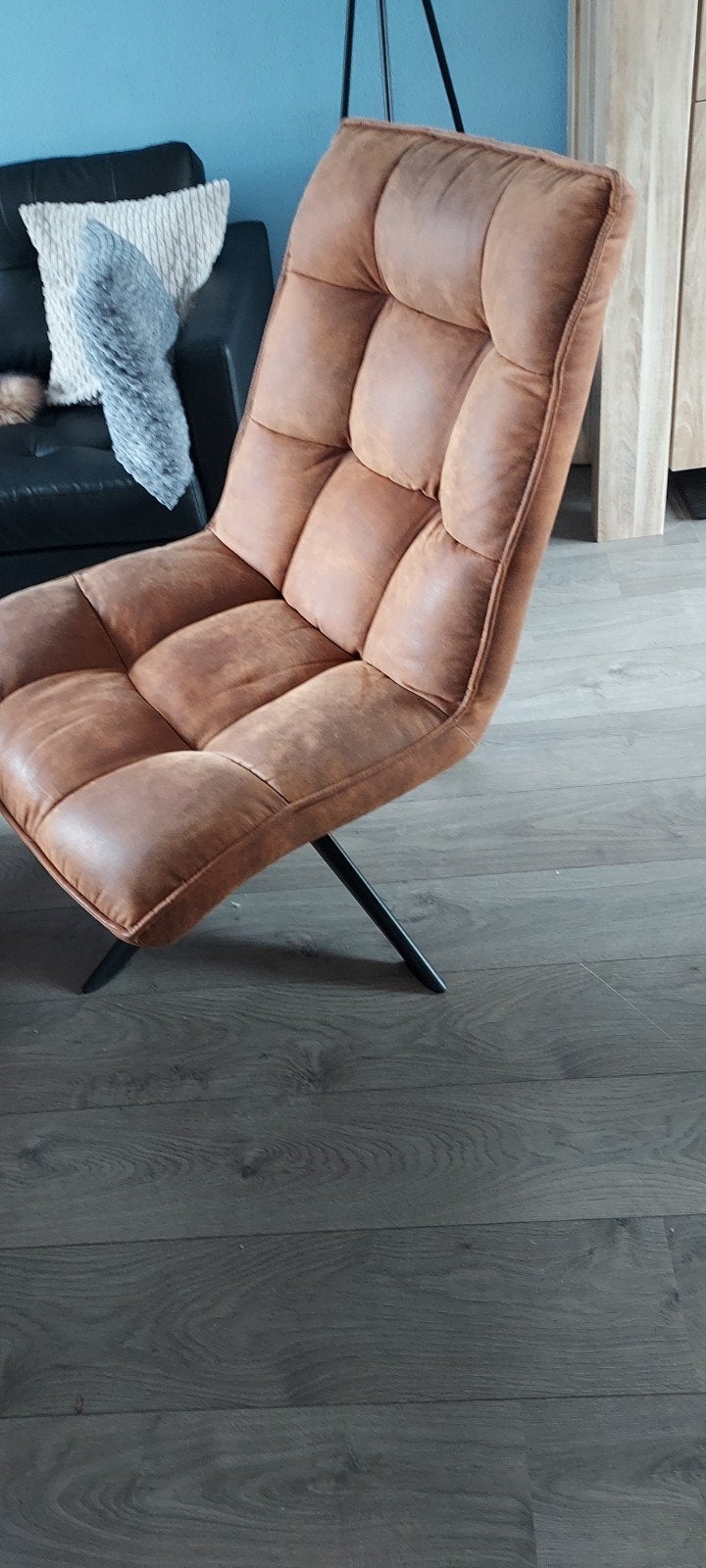 Merk woood fauteuil - Ophalen in Zwaag, Huis en Inrichting, Fauteuils, Ophalen, Modern, industrieel, 75 tot 100 cm, Zo goed als nieuw