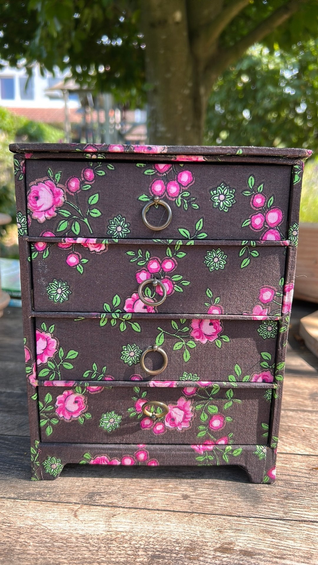 Vintage gestoffeerd klein ladekastje opberger, Antiek en Kunst, Ophalen of Verzenden