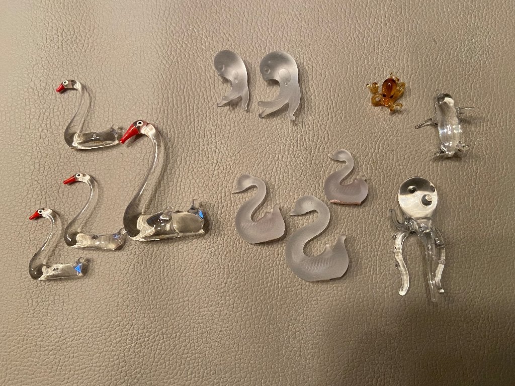 Miniatuur glas dieren zwaan pinguïn octopus inktvis dolfijn, Ophalen of Verzenden, Gebruikt, Beeldje of Figuurtje