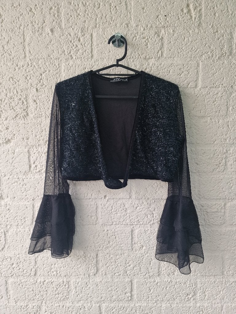Lissa Paris bolero M zwart glitter mesh flare, Ophalen of Verzenden, Zo goed als nieuw, Zwart, Zonder mouw