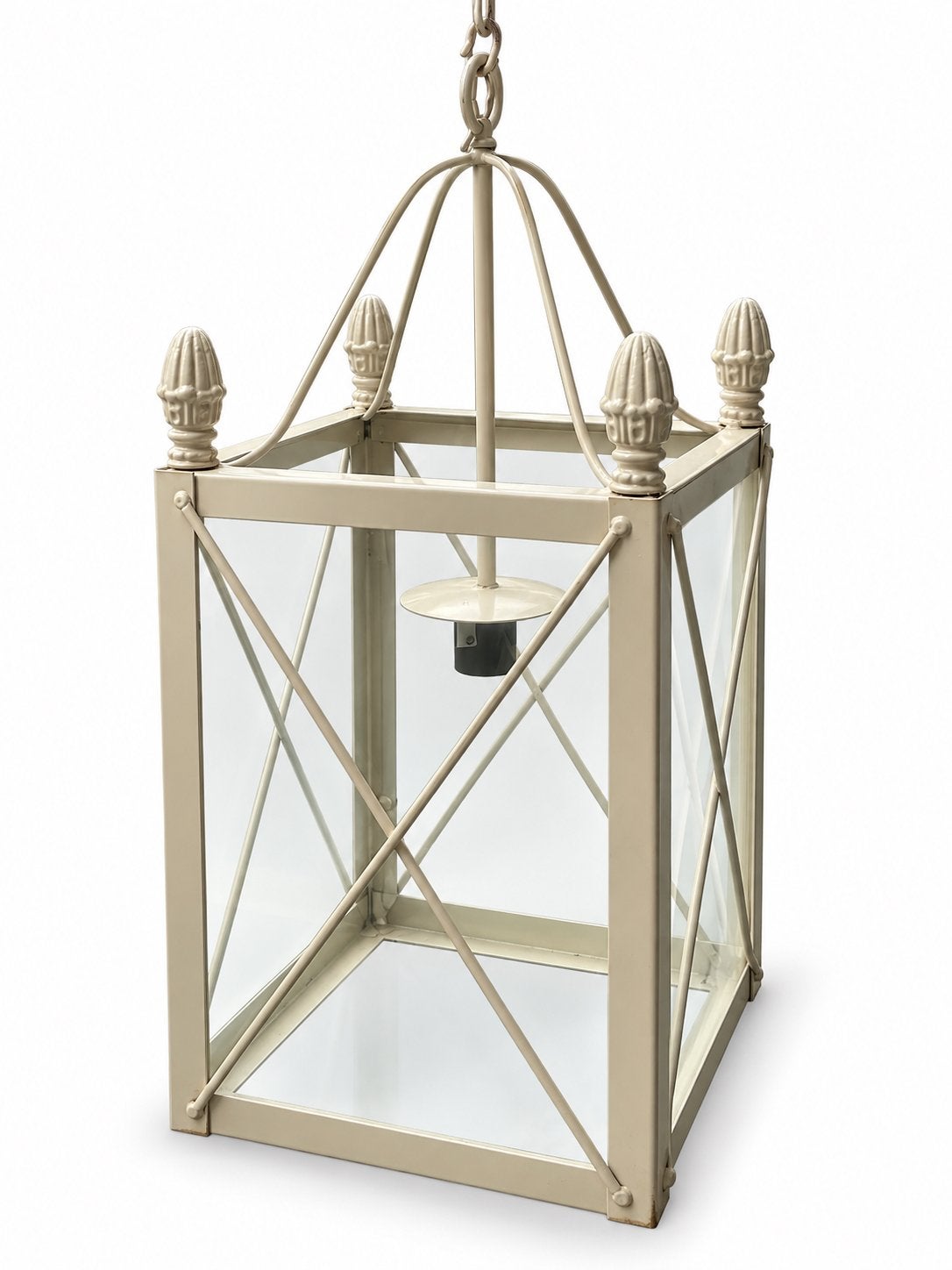 Grote klassieke hanglantaarn – Crèmekleurig met glas, Antiek en Kunst, Ophalen