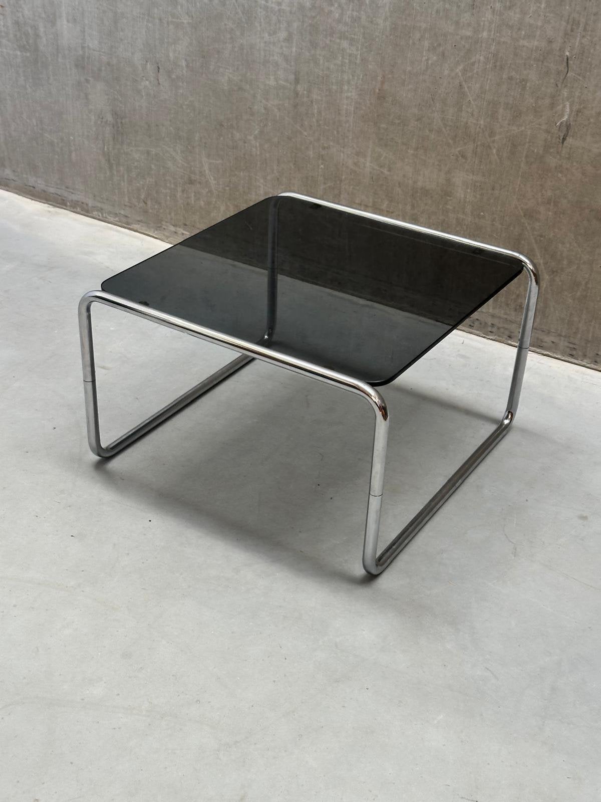 Bauhaus Salontafel met zwart rookglas blad en chroom, Ophalen of Verzenden