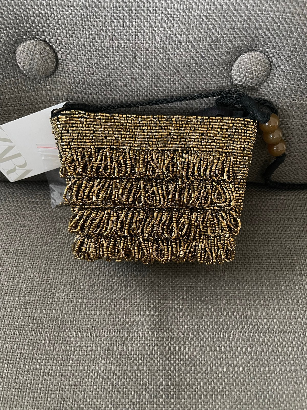 Zara avondtasje met kralen en rits, goudkleurig, Ophalen of Verzenden, Nieuw, Overige kleuren, Avondtasje