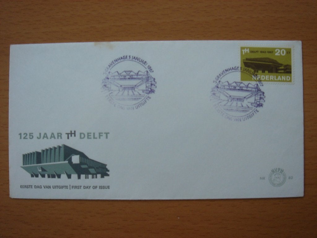 NVPH E82 1e Dag-enveloppe 1967 T.H. Delft 1842-1967, Ophalen of Verzenden, Onbeschreven, Nederland