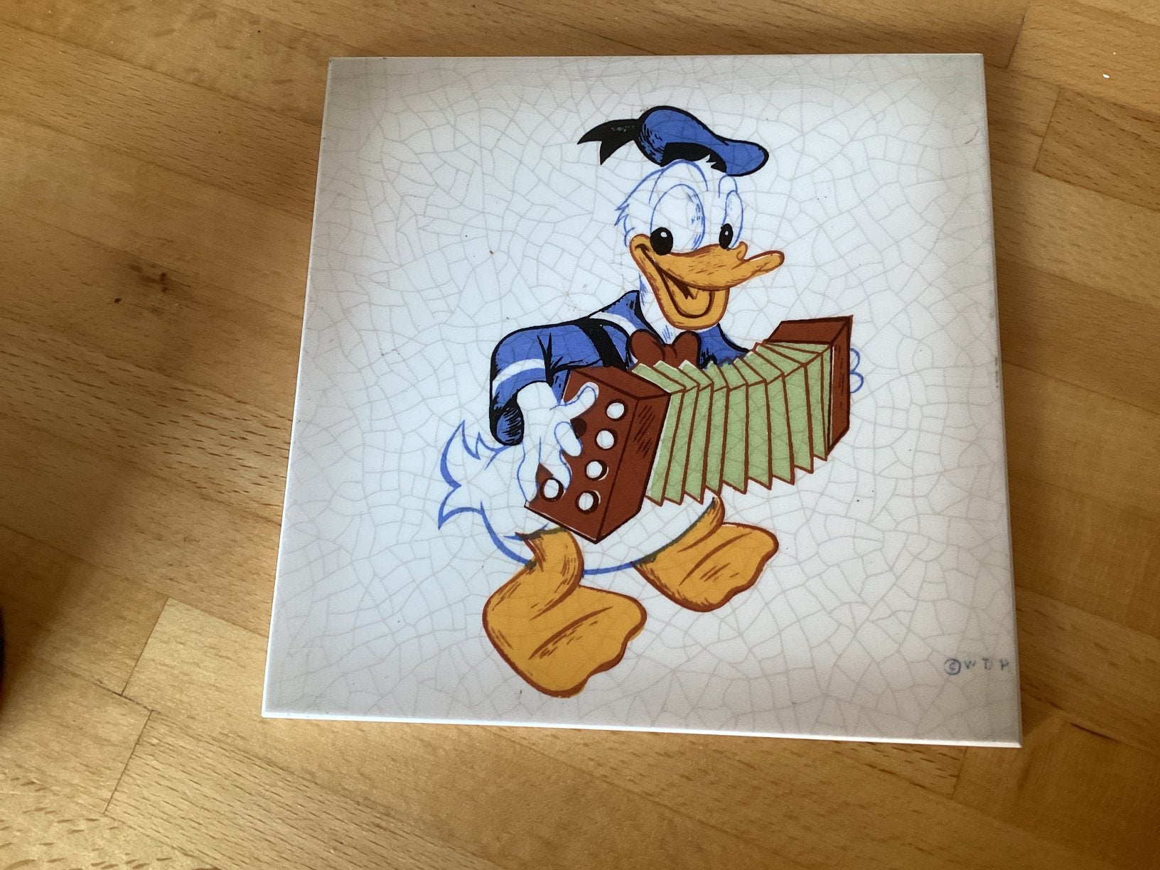 Donald Duck met trekzak // tegel 15 cm, Ophalen of Verzenden