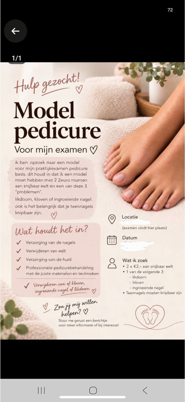Gezocht: Pedicure modellen, Ophalen, Nieuw