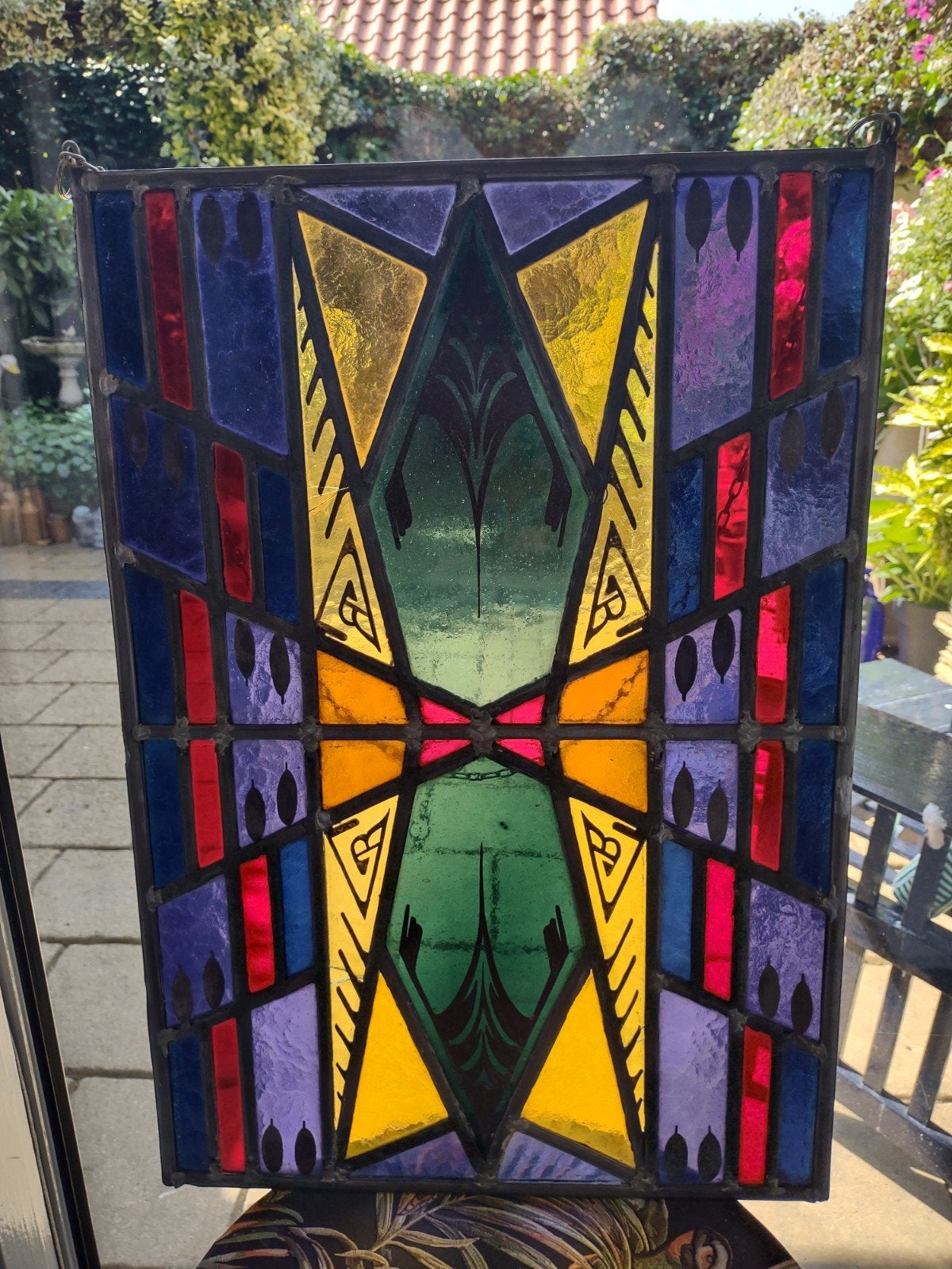 Oud gebrandschilderd glas in lood raam, Doe-het-zelf en Verbouw, Glas en Ramen, Ophalen, Gevelraam of Ruit, Minder dan 80 cm, Minder dan 80 cm