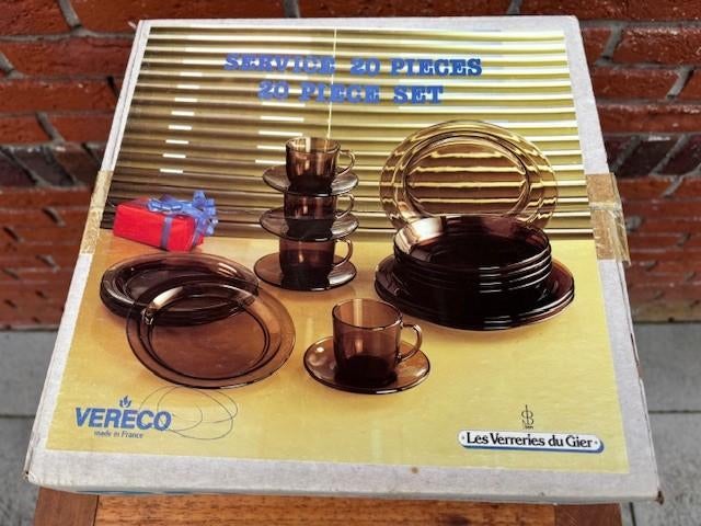 Vintage rookglas servies. 20 delig nieuw! Jaren 60/70., Ophalen of Verzenden
