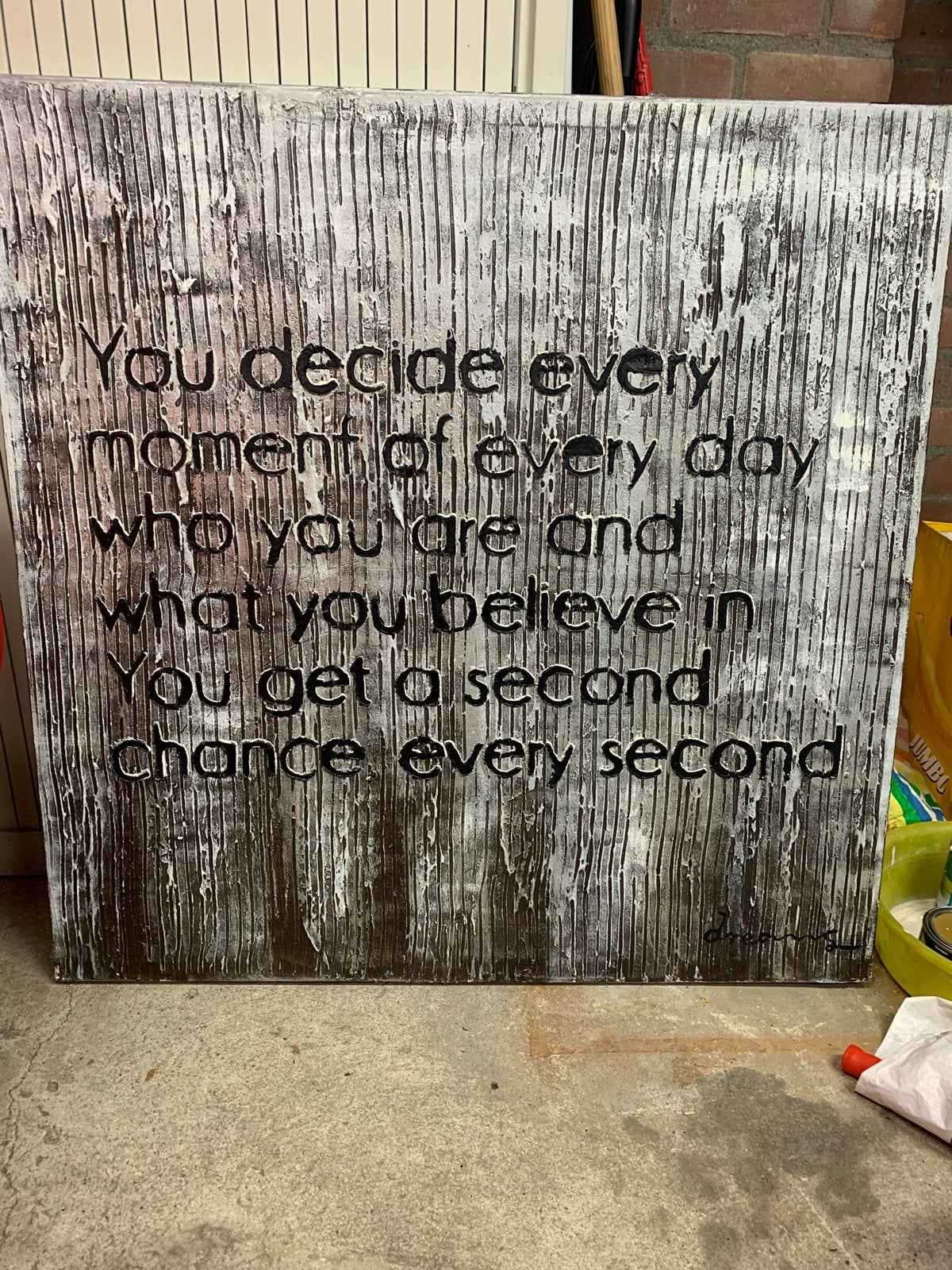 Groot schilderij met inspirerende tekst - 100x100 cm, Ophalen, Zo goed als nieuw, Schilderij, 100 tot 125 cm
