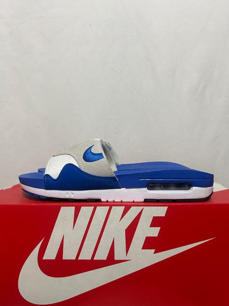 ALS NIEUW! Maat 42,5 - Nike Air Max 1 Slide Royal Blue, Kleding | Heren, Schoenen, Slippers, Nike, Zo goed als nieuw, Nike
