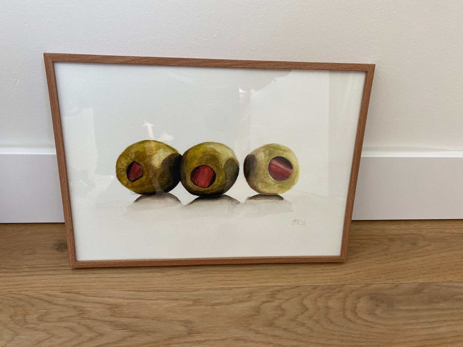 Origineel aquarel schilderij in lijst, Antiek en Kunst, Realistisch, Stilleven, Ophalen of Verzenden, Aquarel