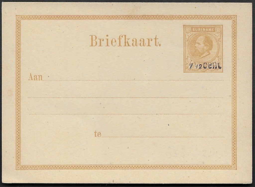 Suriname briefkaart 5b 7½ op 12½ cent., Postzegels en Munten, Brieven en Enveloppen | Nederland, Ophalen of Verzenden, Briefkaart