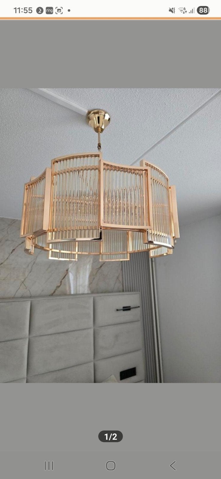Luxe gouden plafondlamp met glazen details, Overige fittingen, Ophalen of Verzenden, Zo goed als nieuw, Modern, Luxe, Art Deco