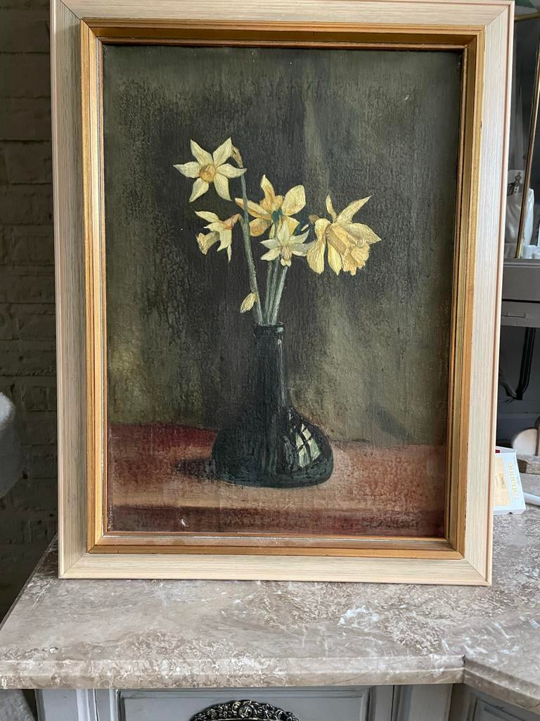 Vintage Schilderij: Narcissen in Vaas, Ophalen