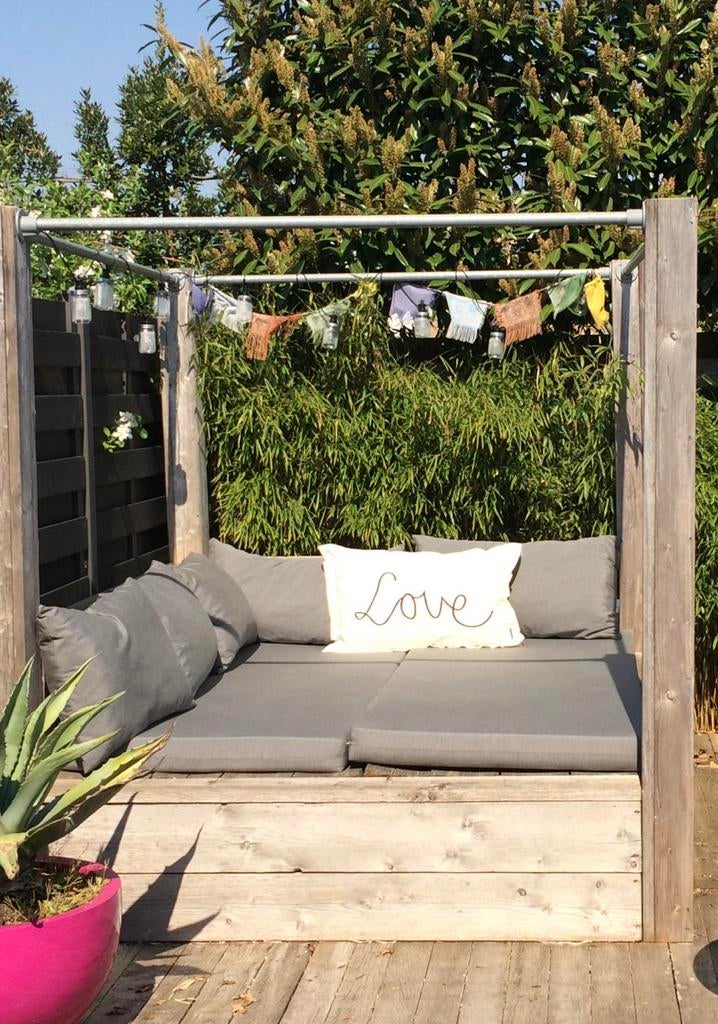 Zgan Sunbrella kussens voor 2 persoons tuinbed, Tuin en Terras, Ligbedden, Ophalen, Zo goed als nieuw