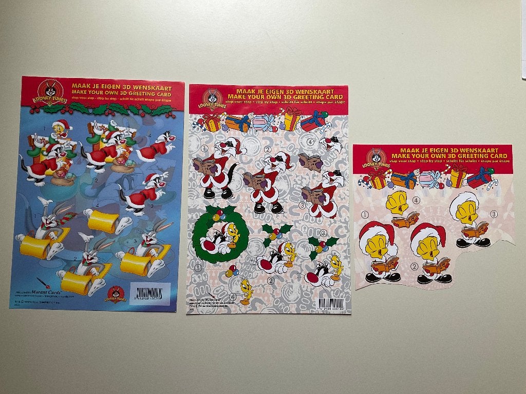 kaarten maken - 3D knip vellen - looney tunes kerst, Hobby en Vrije tijd, Kaarten | Zelf maken, Ophalen of Verzenden, Zo goed als nieuw