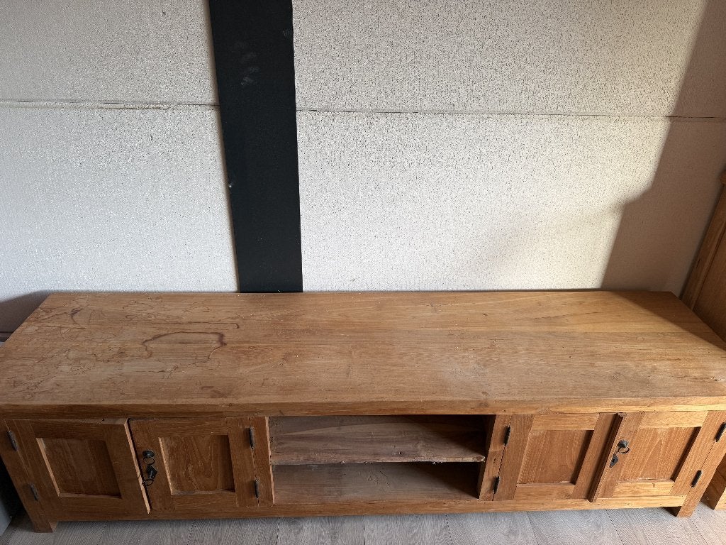 Tv meubel van teakhout, Ophalen, Gebruikt, 150 tot 200 cm, Teakhout