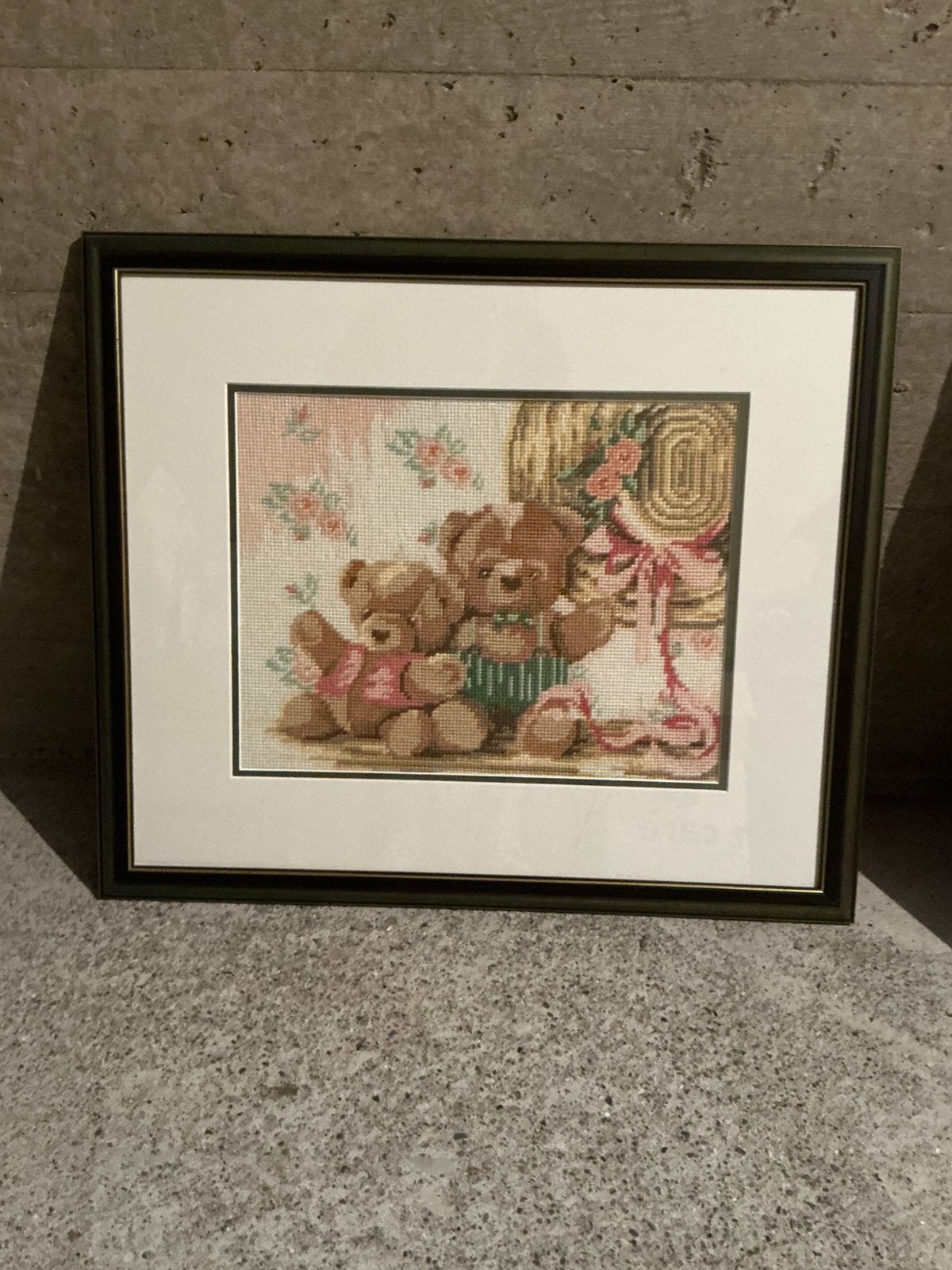 Geborduurd schilderij met 2 teddyberen, Antiek en Kunst, Kunst | Tekeningen en Foto's, Ophalen, Overige typen, Overige technieken