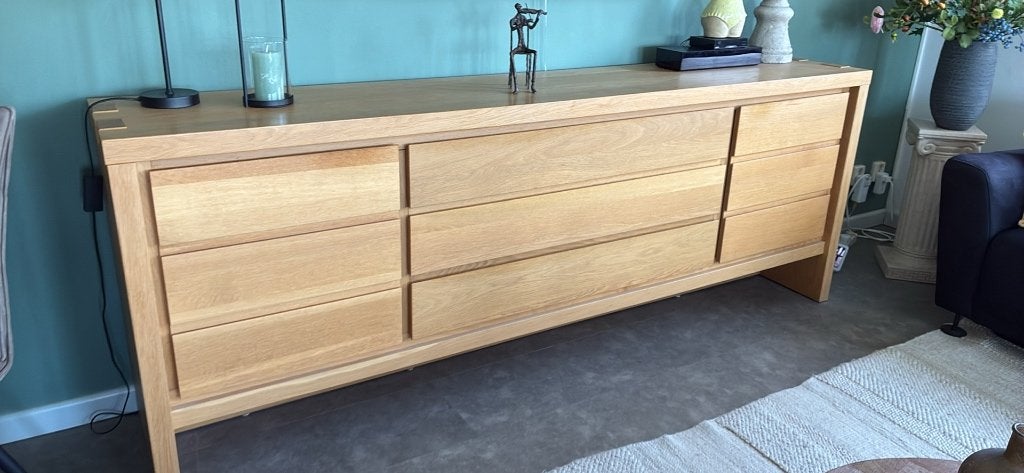 Massief eiken dressoir 2.30m breed, zeer goede staat, Huis en Inrichting, Ophalen, Met lade(s), 75 cm of meer, Eikenhout