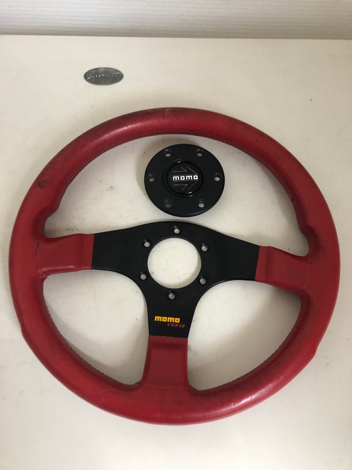 Momo Corce D32 Stuurwiel - Rood Leer - met claxon, Auto-onderdelen, Ophalen of Verzenden, Gebruikt, Universele onderdelen