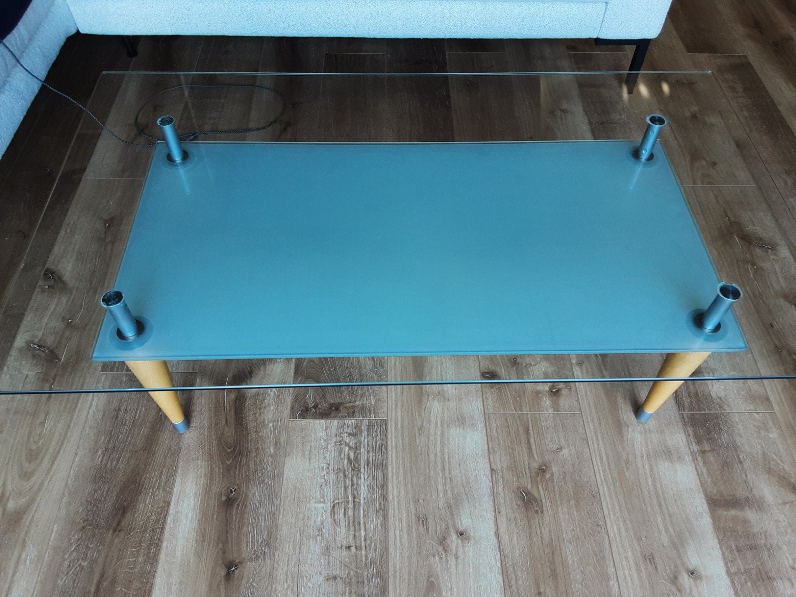 Glazen salontafel, Huis en Inrichting, Tafels | Salontafels, Ophalen, Gebruikt, 100 tot 150 cm, 50 tot 100 cm