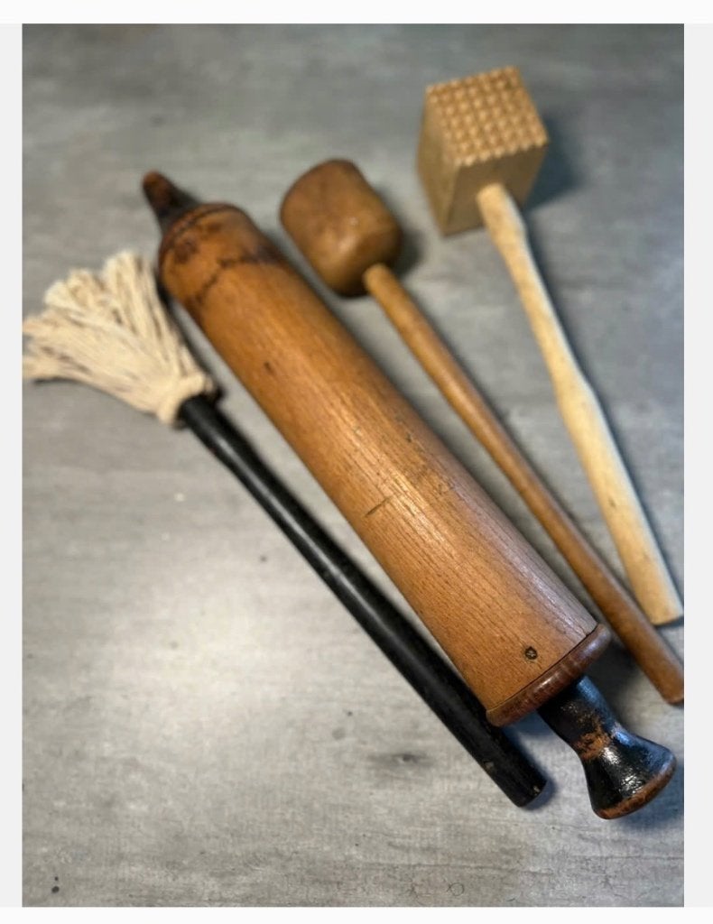 4 x antiek keuken gerei: spuit, stampers, kwast prijs voor 4, Antiek en Kunst, Ophalen of Verzenden