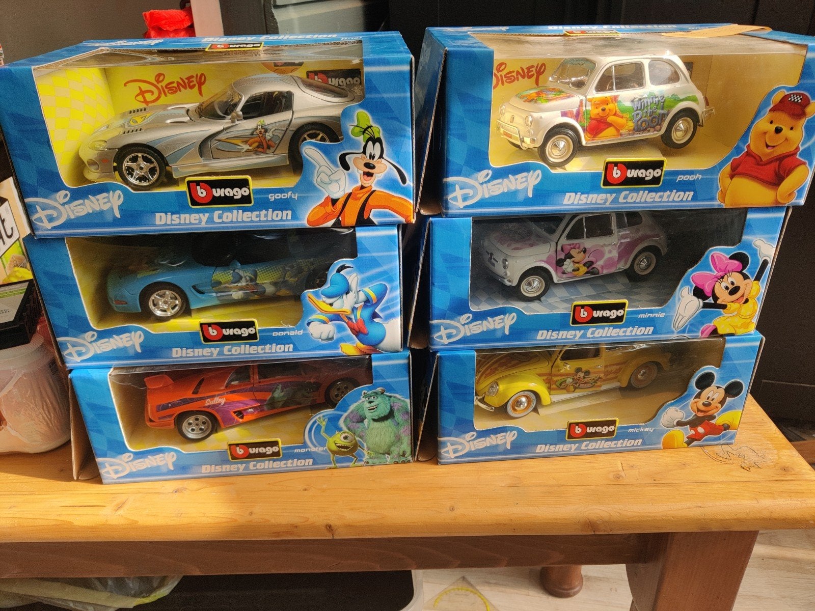 6 Disney bburago auto,s 1/18, Ophalen of Verzenden, Bburago