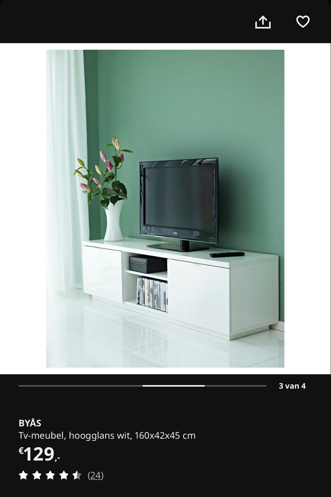 Byas Tv-Meubel Hoogglans Wit 160cm, Huis en Inrichting, Kasten | Televisiemeubels, Ophalen, Kunststof, 150 tot 200 cm, Nieuw