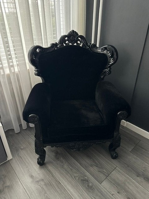 Zwarte Barok Fauteuil - Elegante Troonstoel, Ophalen, Gebruikt, Minder dan 75 cm, Barok, Klassiek, Gotisch